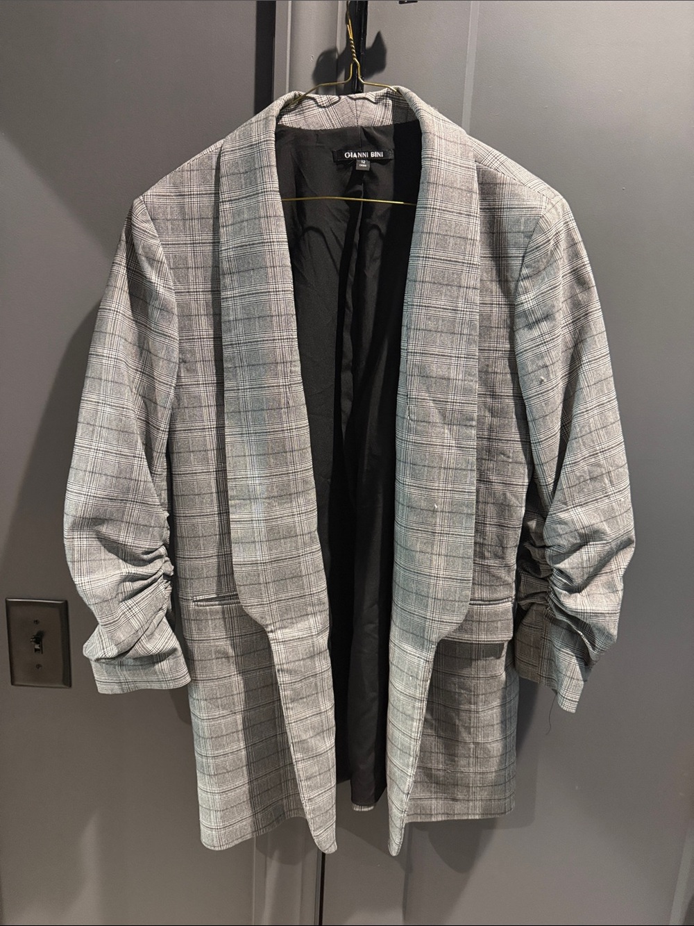 Gianni Bini Black Plaid-Trim Blazer